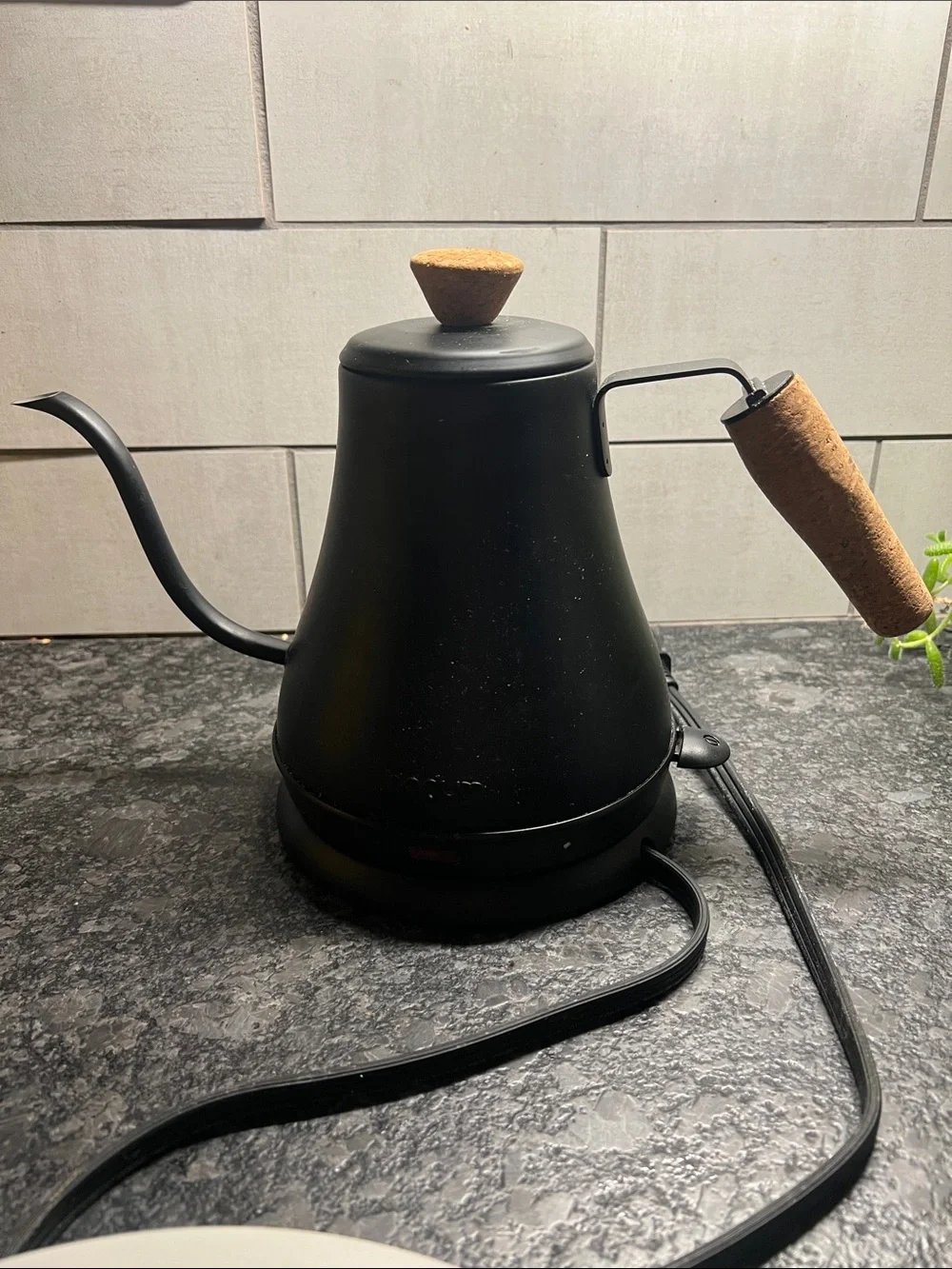 Matte Black Electric Gooseneck Kettle with Cork Handle